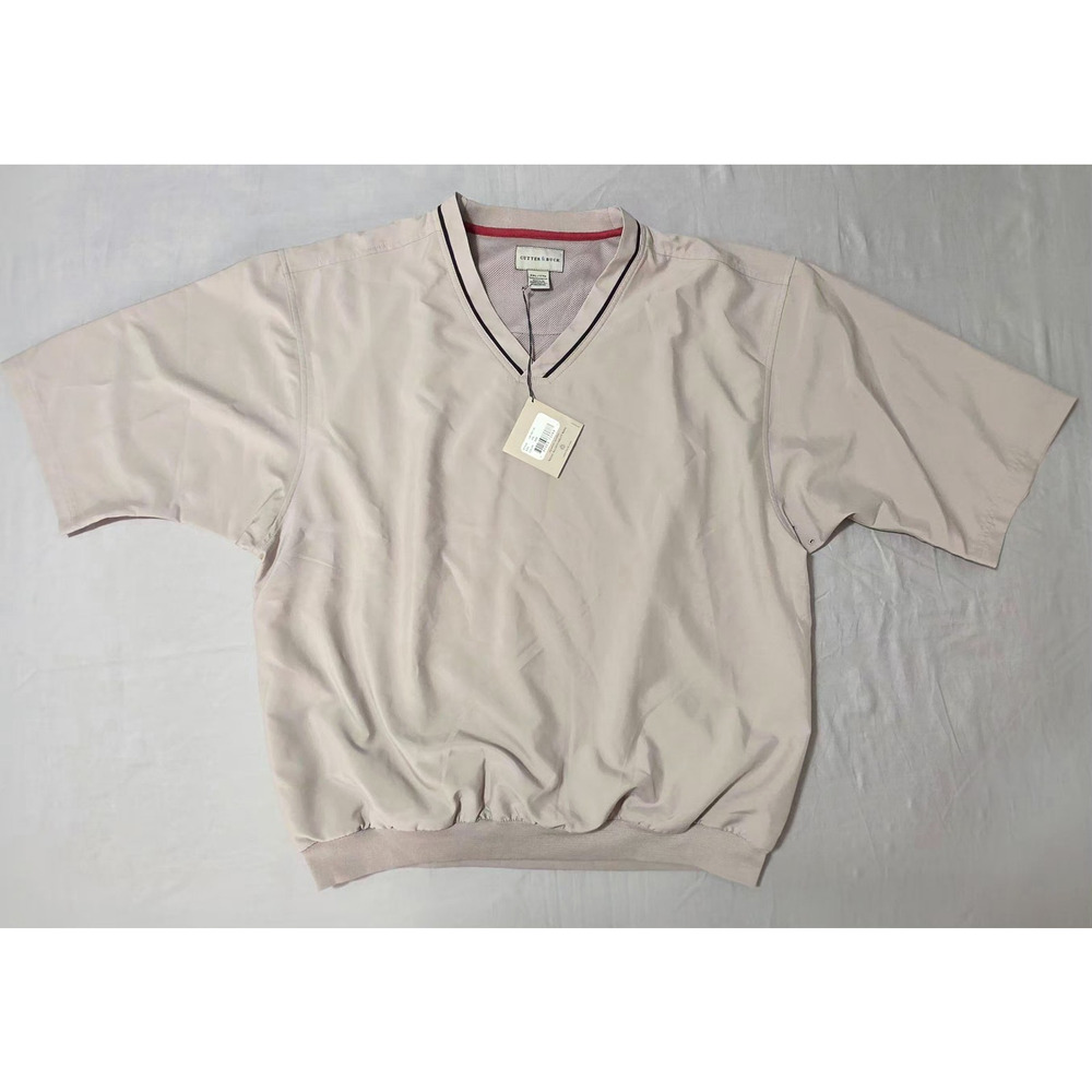 Cutter & Buck Men’s XXL V-Neck Short Sleeve Golf Windshirt Pullover Beige